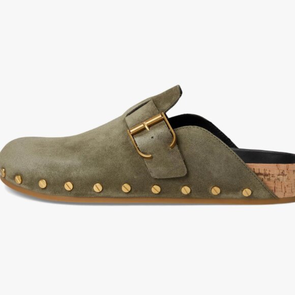 🟩 NIB Veronica Beard Fern Suede Studded Clogs – Sage / Army Green – Size 9 - Picture 3 of 15